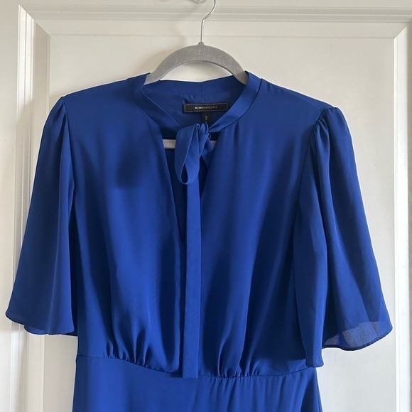 BCBGMAXAZRIA Adrina Royal Blue Dress Size 4 Secretary Tie Neck - Picture 2 of 8